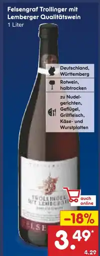 Netto Marken-Discount Felsengraf trollinger mit lemberger qualitätswein Angebot