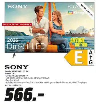MediaMarkt Sony bravia 3 k43 s35 led tv smart tv Angebot
