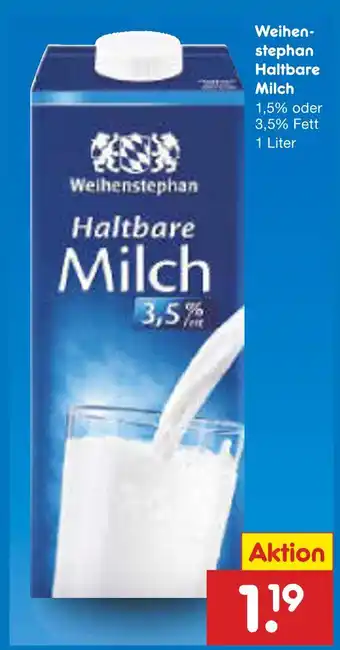 Netto Marken-Discount Weihenstephan haltbare milch 1,5% fett Angebot