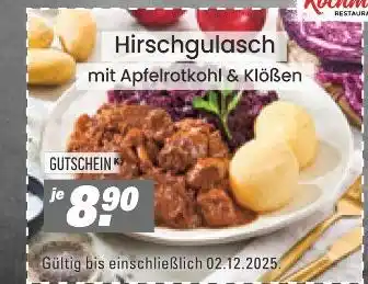 Höffner Hirschgulasch mit apfelrotkohl & klößen Angebot