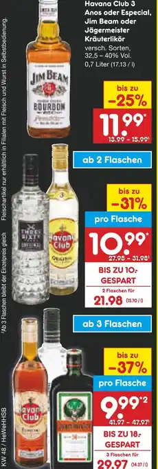 Netto Marken-Discount Three sixty vodka, havana club 3 anos oder especial, jim beam oder jägermeister kräuterlikör Angebot