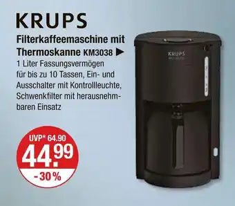 V Markt Krups filterkaffeemaschine mit thermoskanne km3038 Angebot