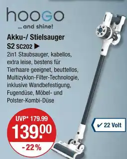 V Markt Hoogo akku-/ stielsauger s2 sc202 Angebot
