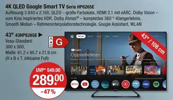 V Markt 4k qled google smart tv serie hp6265e Angebot
