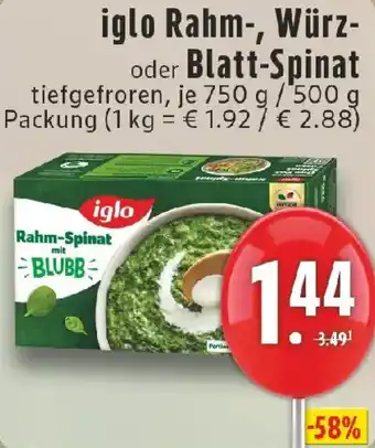 Edeka iglo Rahm-, Würz- oder Blatt-Spinat Angebot