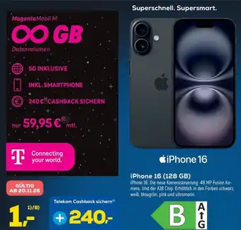Euronics iPhone 16 (128 GB) + MagentaMobil M Angebot