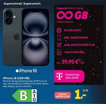 Euronics iPhone 16 (128 GB) + MagentaMobil L Young. Angebot