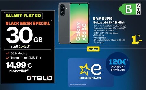 Euronics SAMSUNG Galaxy A56 5G (128 GB) + ALLNET-FLAT GO 30 GB Angebot