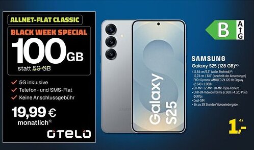 Euronics SAMSUNG Galaxy S25 (128 GB) + ALLNET-FLAT CLASSIC 100GB Angebot