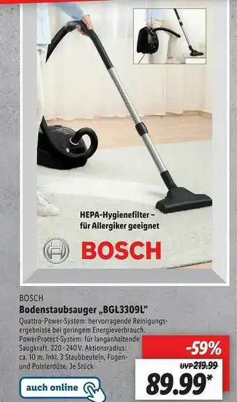 Lidl Bosch Bodenstaubsauger „bgl3309l“ Angebot