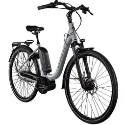 Netto Marken-Discount Zündapp X300 E Bike Damenfahrrad 155 - 180 cm Stadtrad Pedelec Bosch silber/lila Angebot