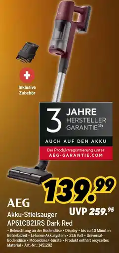 MEDIMAX Aeg akku-stielsauger ap61cb21rs dark red Angebot