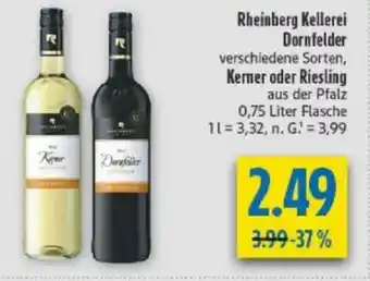 diska Rheinberg Kellerei Dornfelder oder Kerner oder Riesling Angebot