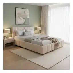 Netto Marken-Discount Juskys Polsterbett Florenz - Bubble Design, gepolstertes Kopfteil, Bouclé - 140 x 200 cm - Beige Angebot