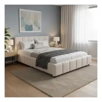 Netto Marken-Discount Juskys Polsterbett Florenz - Bubble Design, gepolstertes Kopfteil, Bouclé - 140 x 200 cm - Creme Angebot