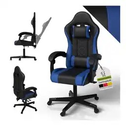 Netto Marken-Discount Juskys Gamingstuhl HyperSeat, Bürostuhl aus Kunstleder, verstellbare Rückenlehne – Schwarz/blau Angebot