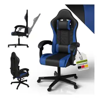Netto Marken-Discount Juskys Gamingstuhl HyperSeat, Bürostuhl aus Kunstleder, verstellbare Rückenlehne – Schwarz/blau Angebot