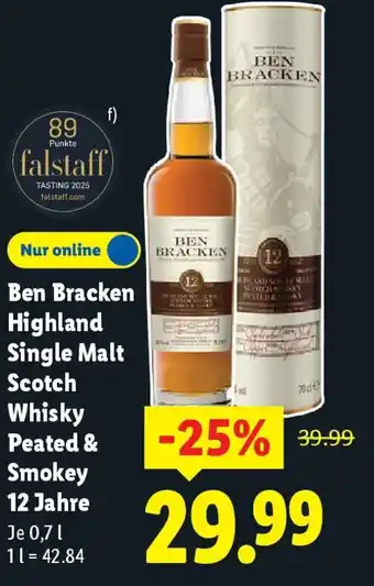 Lidl Ben Bracken Highland Single Malt Scotch Whisky Peated & Smokey 12 Jahre Angebot