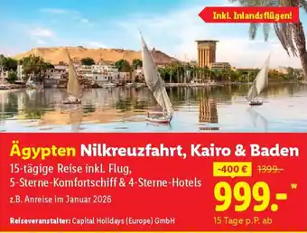 Lidl Ägypten Nilkreuzfahrt, Kairo & Baden Angebot