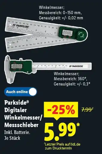 Lidl Parkside Digitaler Winkelmesser/ Messschieber Angebot