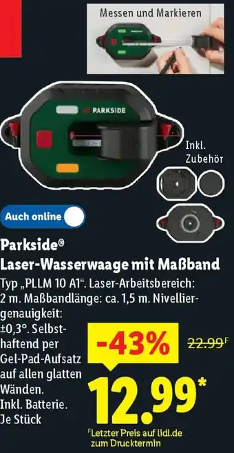 Lidl Parkside Laser-Wasserwaage mit Maẞband Angebot