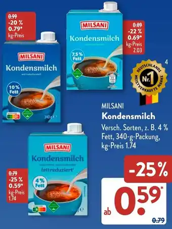 Aldi Süd MILSANI Kondensmilch Angebot