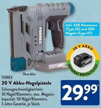 Aldi Süd FERREX 20 V Akku-Nagelpistole Angebot
