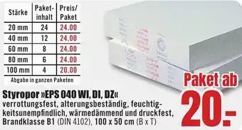 B1 Discount Baumarkt Styropor EPS 040 WI, DI, DZ Angebot