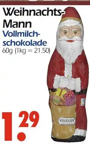 Wreesmann Riegelein confiserie weihnachts-mann vollmilchschokolade Angebot