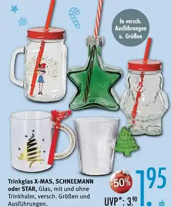 Trends Möbel Trinkglas x-mas, schneemann oder star Angebot