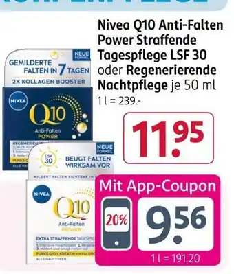Rossmann Nivea q10 anti-falten power straffende tagespflege lsf 30 oder regenerierende nachtpflege Angebot