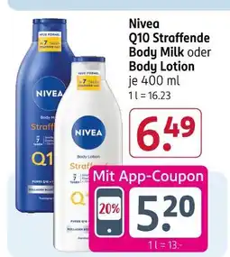 Rossmann Nivea q10 straffende body milk oder body lotion Angebot