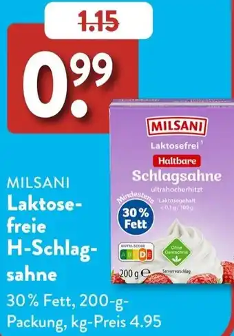 Aldi Süd MILSANI Laktosefreie H-Schlagsahne Angebot
