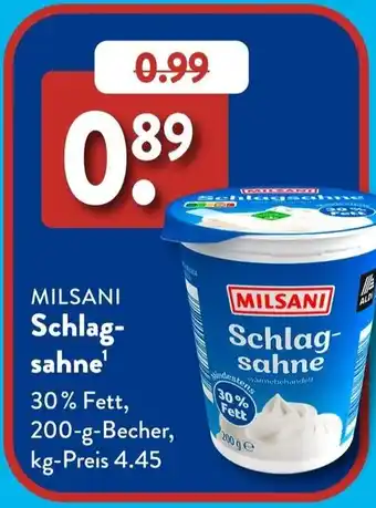 Aldi Süd MILSANI Schlagsahne Angebot