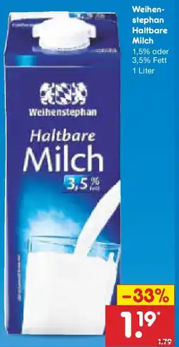 Netto Marken-Discount Weihenstephan Haltbare Milch Angebot