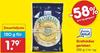 Netto Marken-Discount GUTES Land Gratinkäse gerieben Angebot
