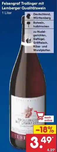 Netto Marken-Discount Felsengraf Trollinger mit Lemberger Qualitätswein Angebot