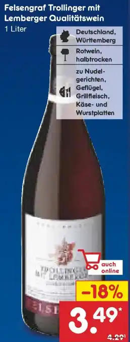 Netto Marken-Discount Felsengraf Trollinger mit Lemberger Qualitätswein Angebot