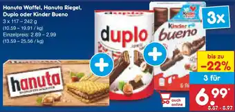 Netto Marken-Discount Hanuta Waffel, Hanuta Riegel, Duplo oder Kinder Bueno Angebot