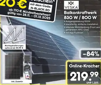 Netto Marken-Discount VESKA Balkonkraftwerk 830 W / 800 W Angebot