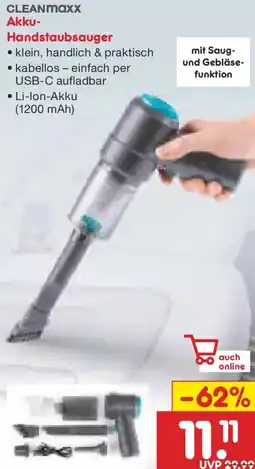 Netto Marken-Discount CLEANmaxx AkkuHandstaubsauger Handstaubsauger Angebot