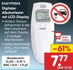 Netto Marken-Discount EASYMAXX Digitaler Alkoholtester mit LCD-Display Angebot