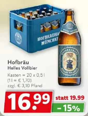 Getränkeland Hofbräu Helles Vollbier Angebot
