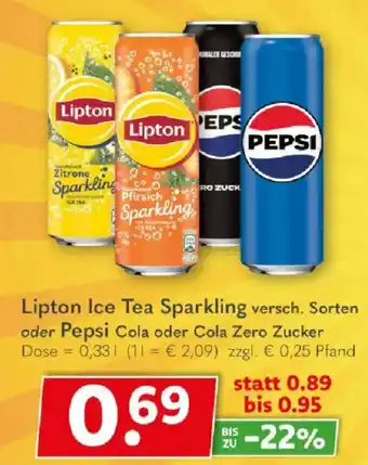 Getränkeland Lipton Ice Tea Sparkling oder Pepsi Cola oder Cola Zero Zucker Angebot