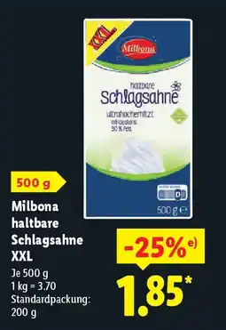 Lidl Milbona haltbare Schlagsahne XXL Angebot