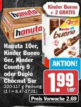 AEZ Hanuta 10er, Kinder Bueno 6er, Kinder Country 9 oder Duplo Chocnut 5er Angebot
