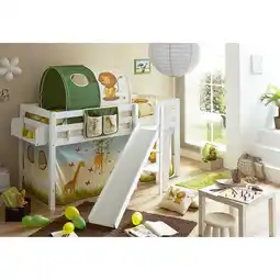 Netto Marken-Discount TiCAA Hochbett mit Rutsche Podestbett Tino Buche Weiß Motiv, teilbar mit Farbauswahl Angebot