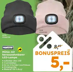 Globus Baumarkt PRIMASTER Mütze mit herausnehmbarer LED-Lampe Angebot