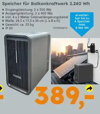 Globus Baumarkt Speicher für Balkonkraftwerk 2.240 Wh Angebot