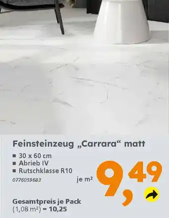 Globus Baumarkt Feinsteinzeug „Carrara“ matt Angebot